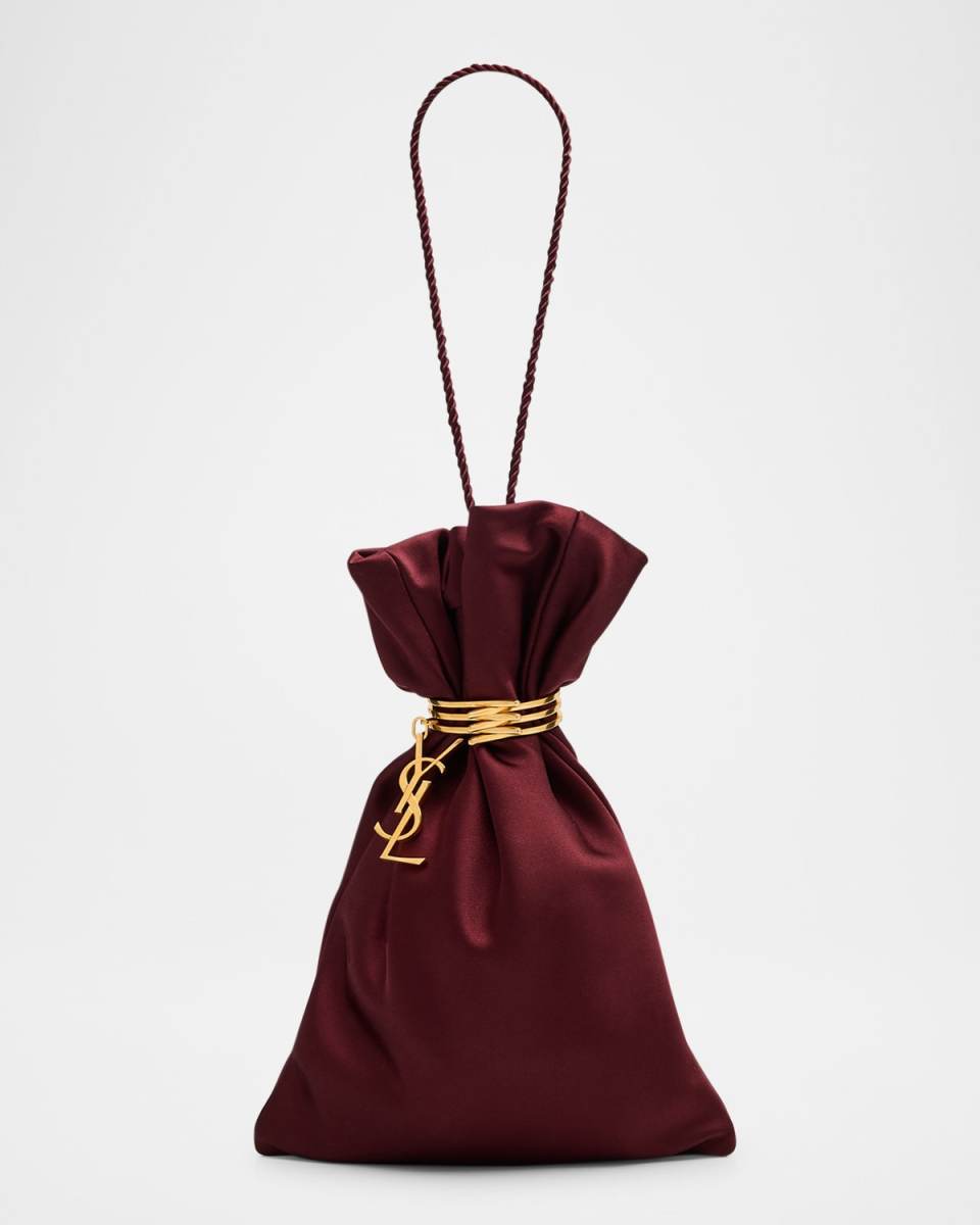 YSL Evening Pouch in Satin with Cord Strap